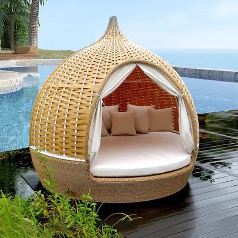 Outdoor bed birdcage leisure rattan sofa, terrace pool lounge chair, bed and breakfast resort outdoor furniture 6