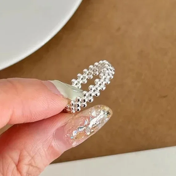 

Real 925 Sterling Silver Hollow Bead Round Opening Rings for Women Trendy Fine Jewelry Minimalist Geometric Accessories