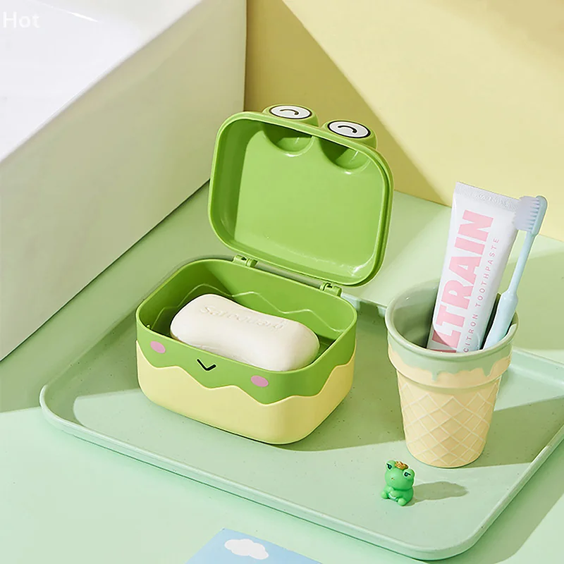 Drain Soap Box Cute Frog Shape Portable Plastic Animal Box Non-slip Bathroom Home Decoration PP Material Shower Holder