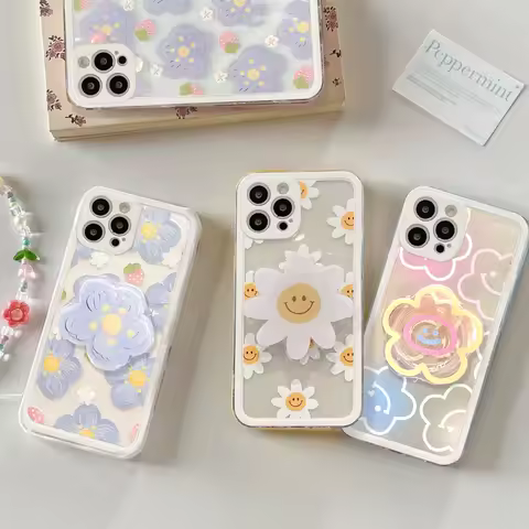 Cute Daisy Flower Holder Case For Samsung Galaxy S25 Edge S24 Ultra S23 S22 S21 Plus S20 FE NOTE 20 A22 A23 A50 cover