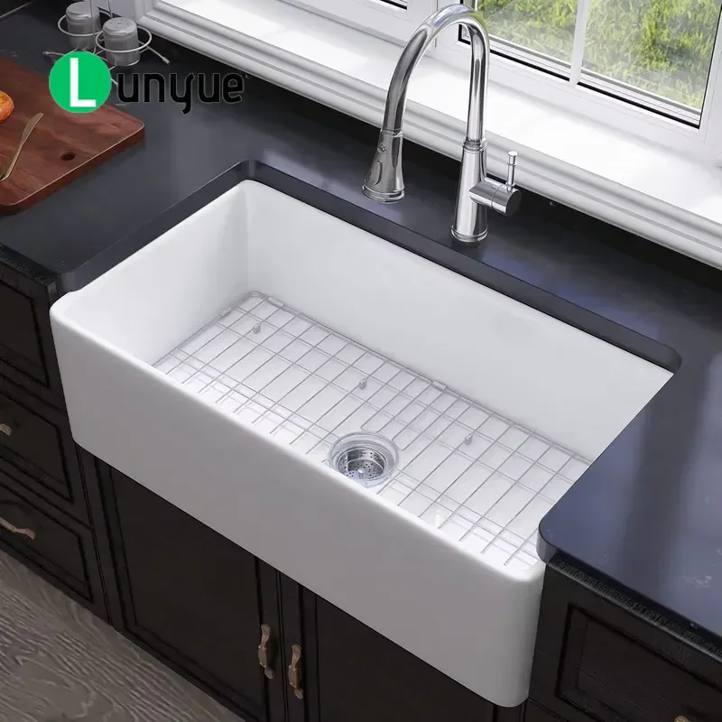 Farmhouse Style Solid Fireclay Kitchen Sink Single Bowl Glossy White Apron Front Reversible Undermount Durable Easy Clean