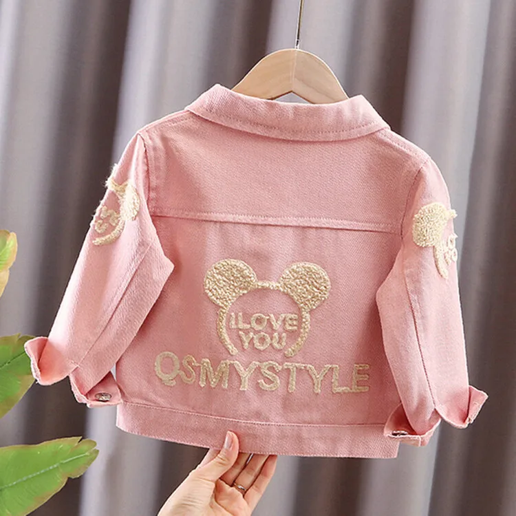 

Girl's coat spring and autumn style children's cartoon towel embroidered clothes denim clothes