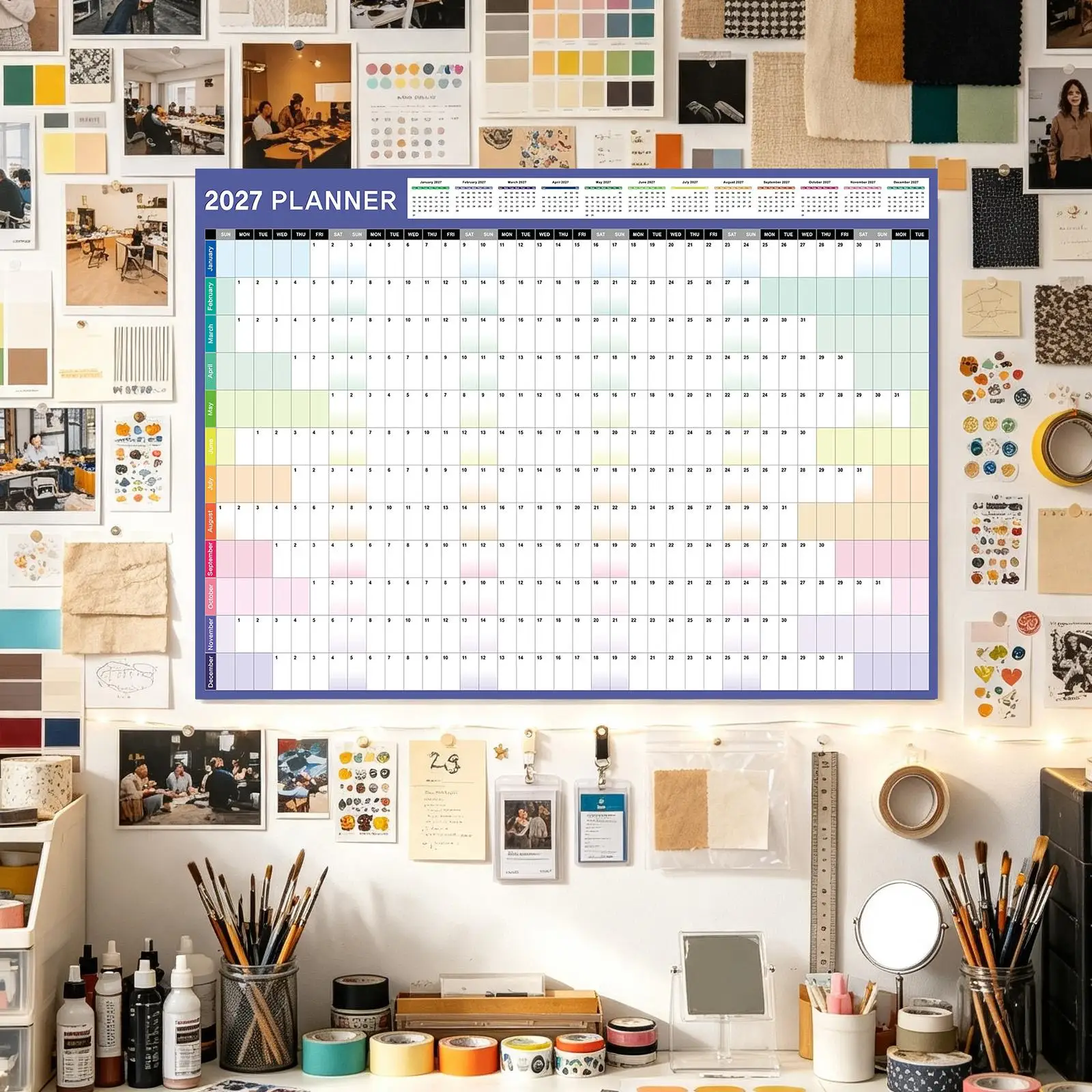 2027 Wall Calendar Full Year Large Size Paper Kawaii Sticker Yearly Weekly Annual Planner Target List Home Office Supplies