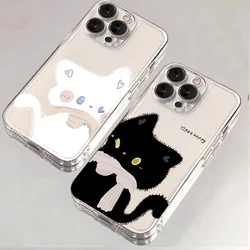 Cartoon Black White Cat Couple Phone Case For Samsung Galaxy A17 A16 A15 A35 A55 A37 A57 S25 S26 Ultra S23 S22 Plus S24FE Cover