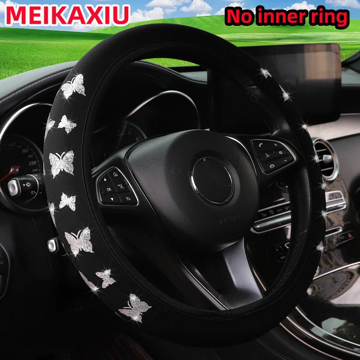 Rimless Blingbling Flash Butterfly Steering Wheel Set for 14.5-15 Inch Cars Car Decorative Outer Rim Accessory