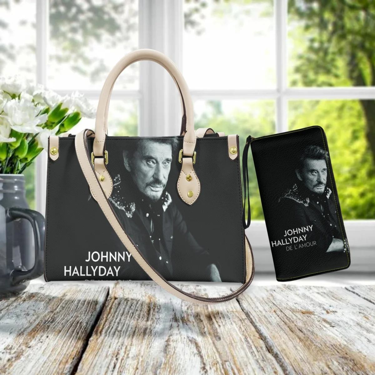 Johnny Hallyday Rock Singer Fan Gift Handbags and Purse for Women Luxury PU Leather Female Small Cross Body Bags with Long Purse