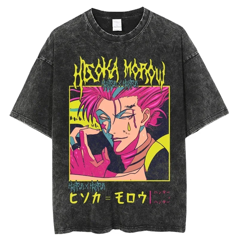 

Punk Hunter Anime Washed TShirts Men Retro Vintage Hip Hop Printed T-shirt Oversized Streetwear Manga Short Sleeve Tops Tees