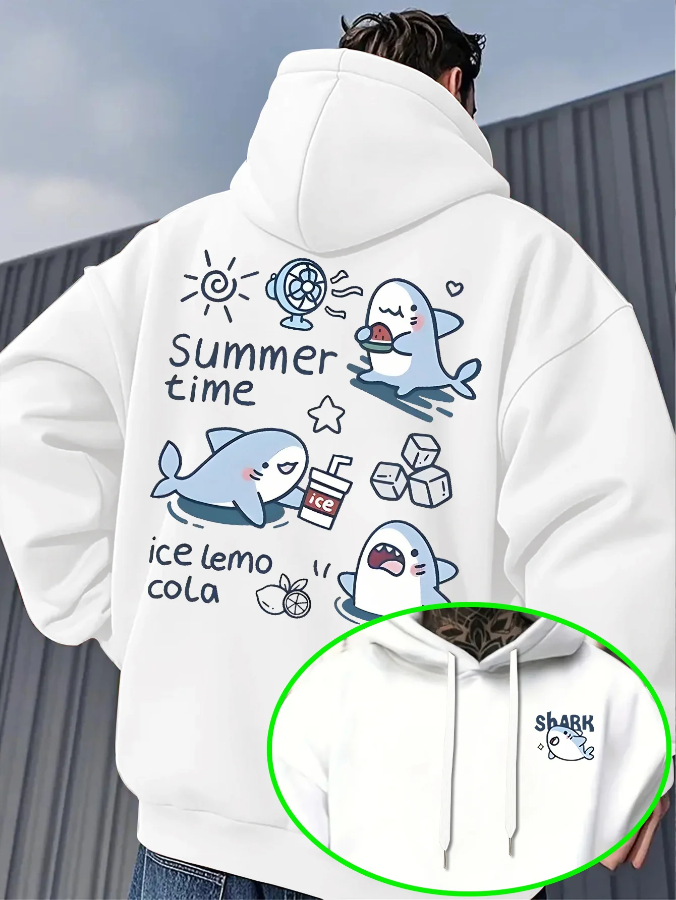Herren Kawaii Hai-Hoodie Niedlicher Cartoon-Eis-Zitronen-Cola-Grafik-Fleece-Sweatshirt Lässige Streetwear Herbst Winter – Detail 5