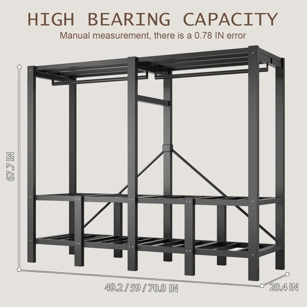 رف ملابس محمول قابل للطي للتعليق مع غطاء - خزانة ملابس شديدة التحمل بسعة 1000 رطل للاستخدامات المتعددة