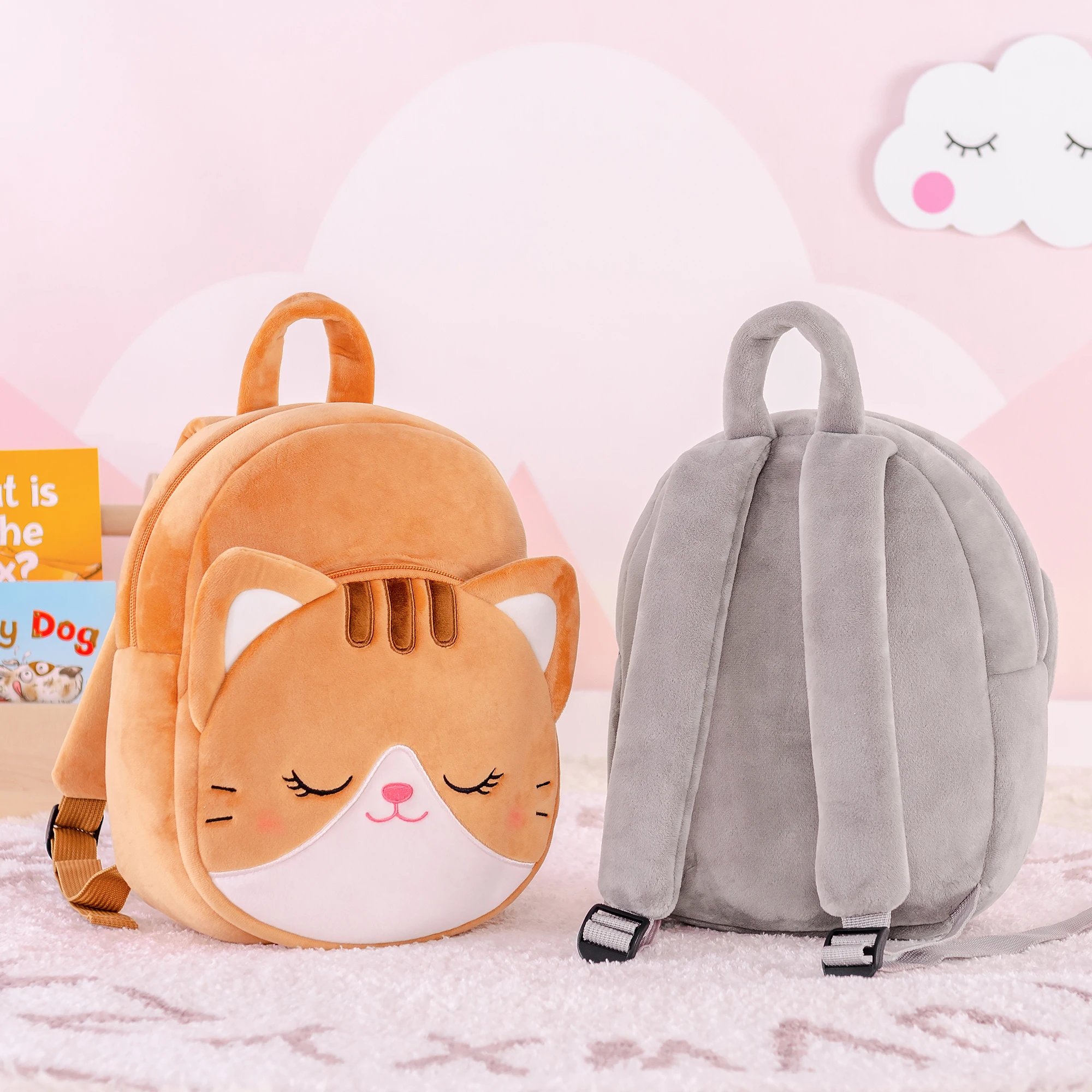 Zaino per bambini Zaino in peluche Borsa per bambine Borsa per gatti Animali Zaini per bambini per ragazze Borsa in peluche per gattino Grigio Età 3+