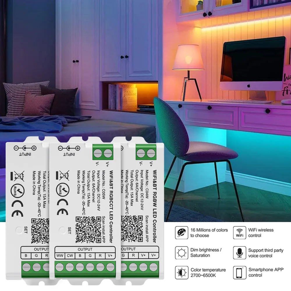 2.4G Tuya WiFi Smart LED Controller Alexa Google Home Bluetooth Voce CCT RGB RGBW Dimmer HA CONDOTTO LA Luce di Striscia IOS Android DC12V/24V