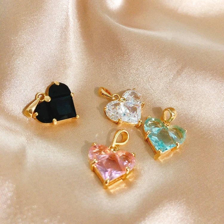 2 pieces CZ pave Gold Heart Charms 20x14mm, 18K Gold Plated Brass Heart Pendants