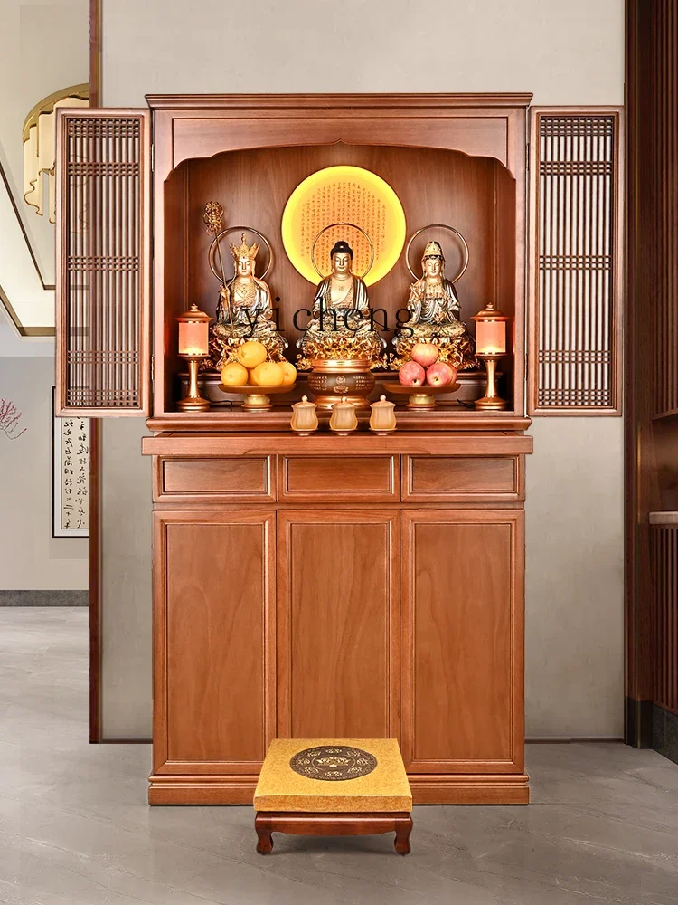 

solid wood Buddhist niche with door household vertical cabinet simple style Shentai God of Wealth offering table