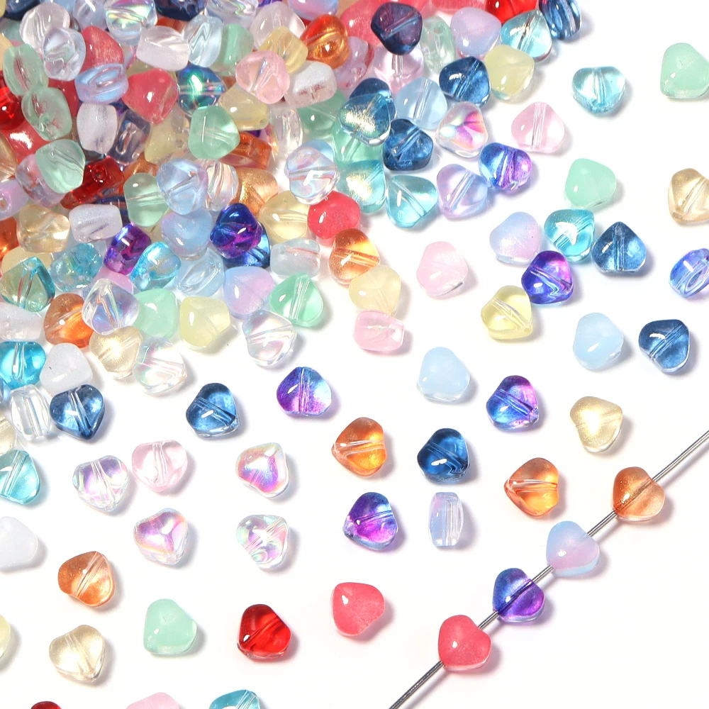 50pcs/lot 6mm Heart Czech Glass Beads Love Aurora Crystal Beads Loose Spacer Beads For Jewelry Making DIY Necklace Bracelet