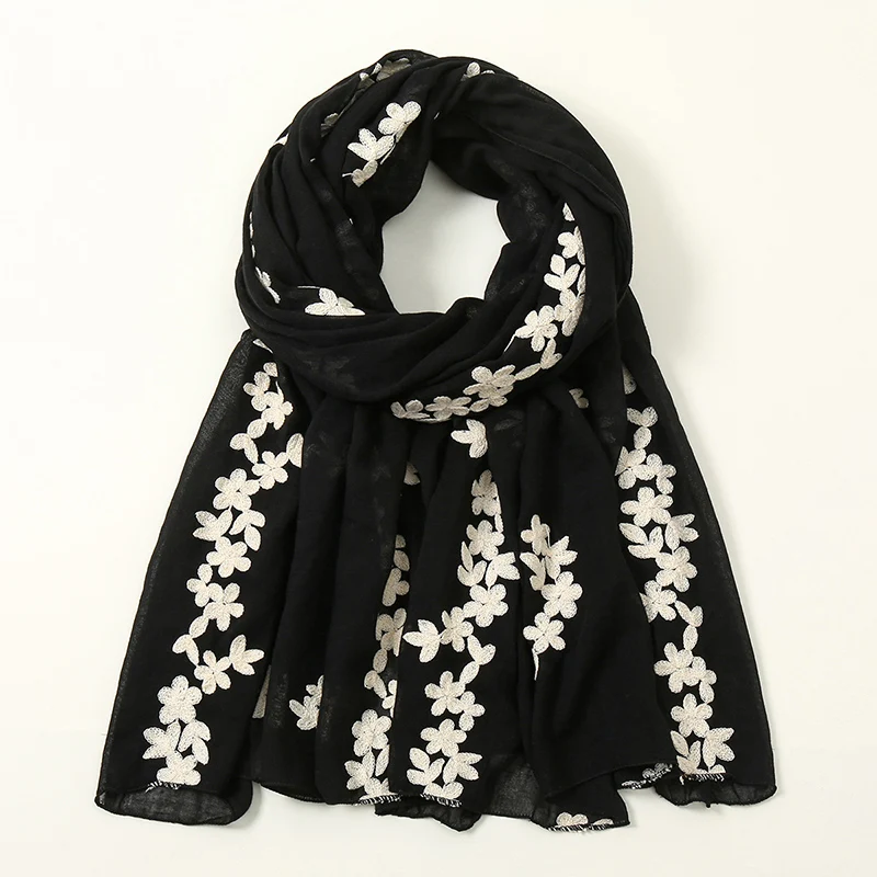 

Элегантный шарф с вышивкой и цветочным принтом, шали, мусульманский женский хиджаб, женская вискозная шаль, мягкая однотонная длинная повязка на голову, повседневная палантин