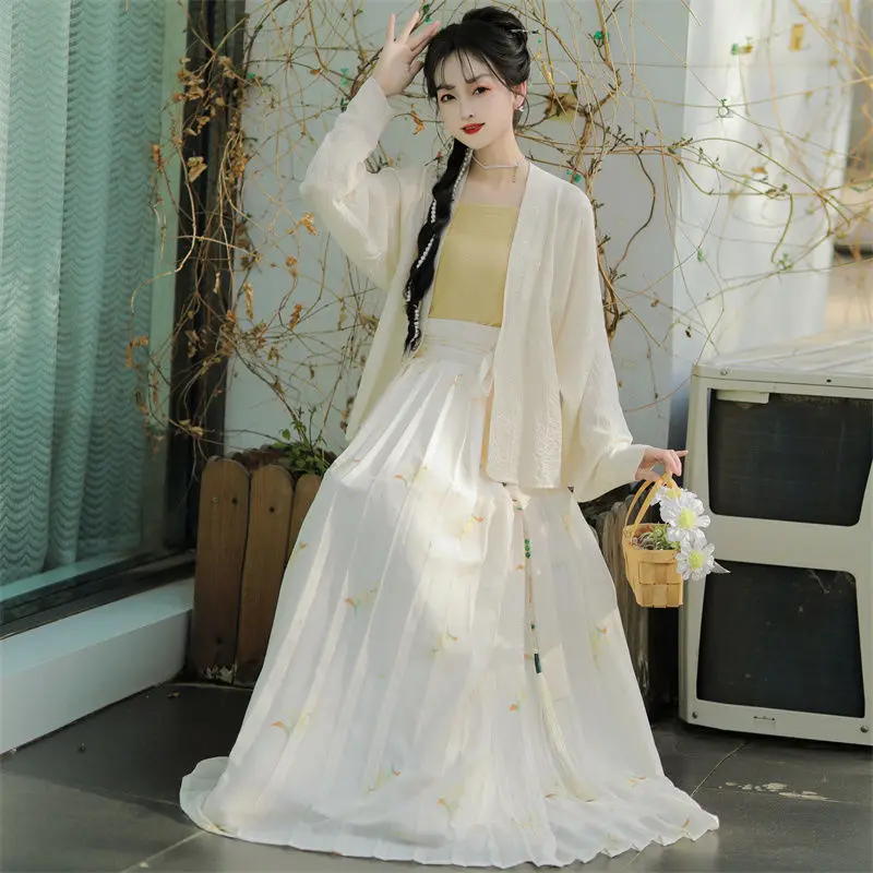 

Hanfu Daily Song Made Aircraft One Piece Pleated Skirt Spring/Summer New Silk Printed Chinese Classical Skirt Set hanfu women