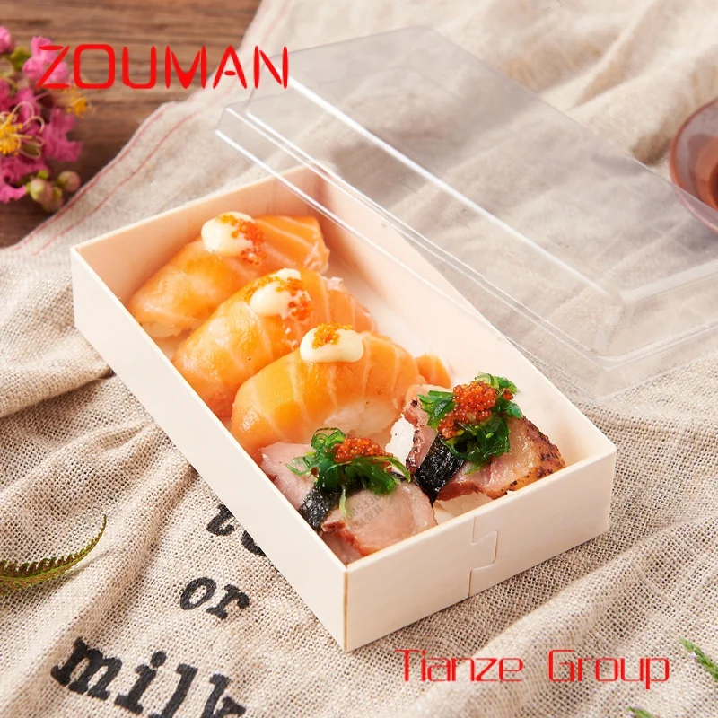 Custom , Disposable Wooden Food Packaging Take Away Fruit Sushi Salad Wooden Box