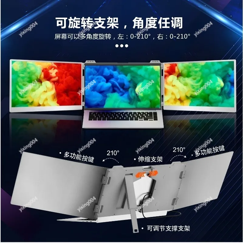 Laptop Dual Extended Monitor, Plug and Play Portable Triple Screen Display for Office Use