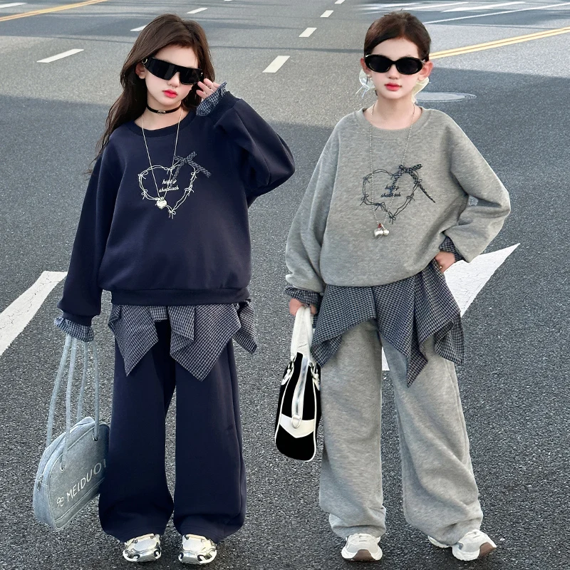 الفتيات البلوز الملابس مجموعة أزياء الأطفال عارضة أعلى + السراويل قطعتين مجموعة المراهقين الرياضة البدلة حجم 120-170 سنتيمتر