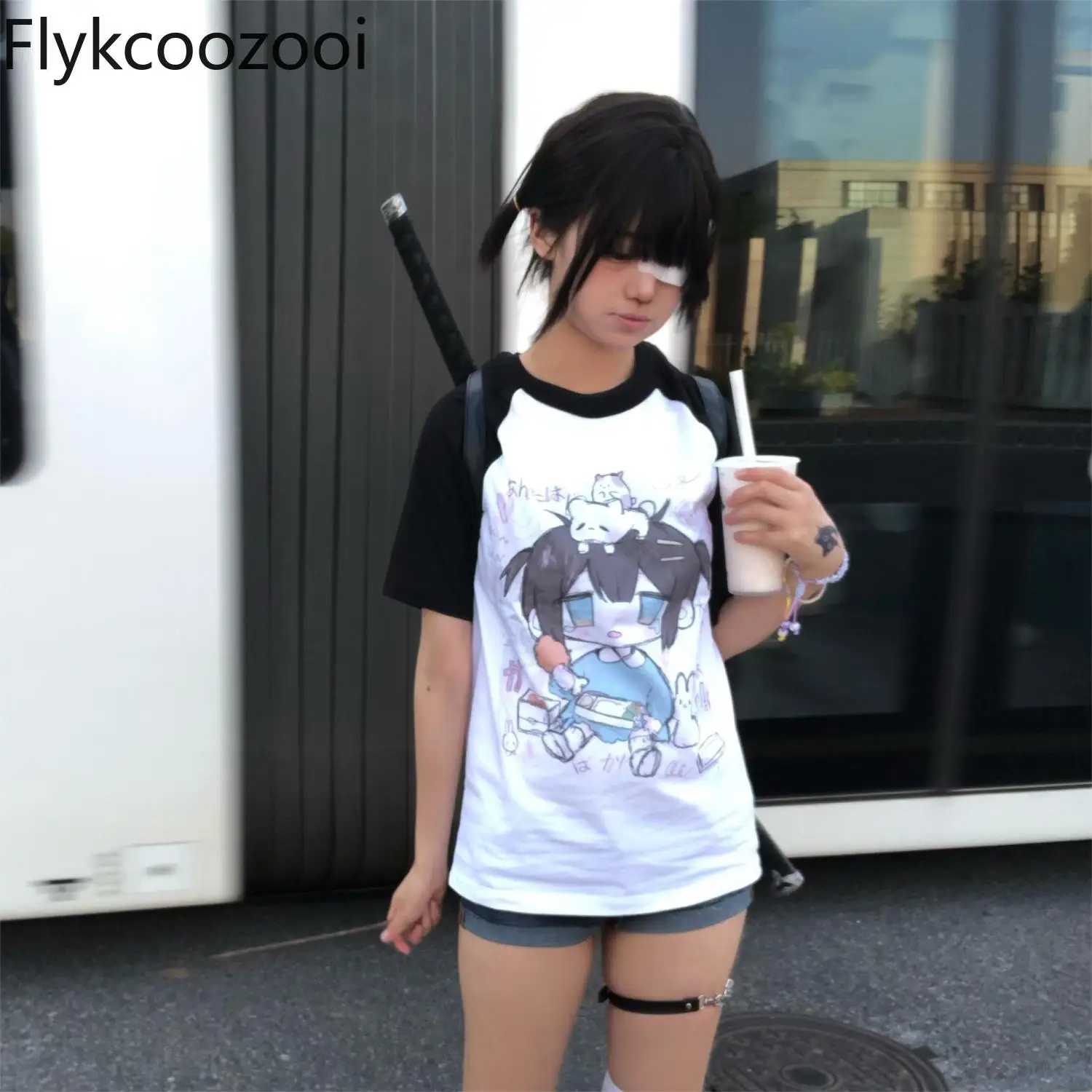 Raglan Sleeves Sweet Mourning Two-dimensional Subculture Round Neck Short-sleeved Loose T-shirt Otaku Cute Girl Y2k Top