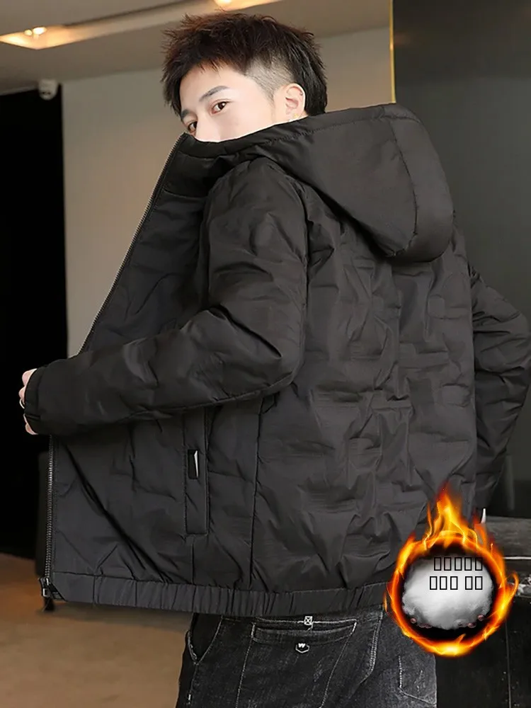 

Мужская утепленная пуховая куртка из хлопка, осенне-зимняя, модная, в корейском стиле, с защитой от холода, на молнии, с капюшоном, с длинными рукавами