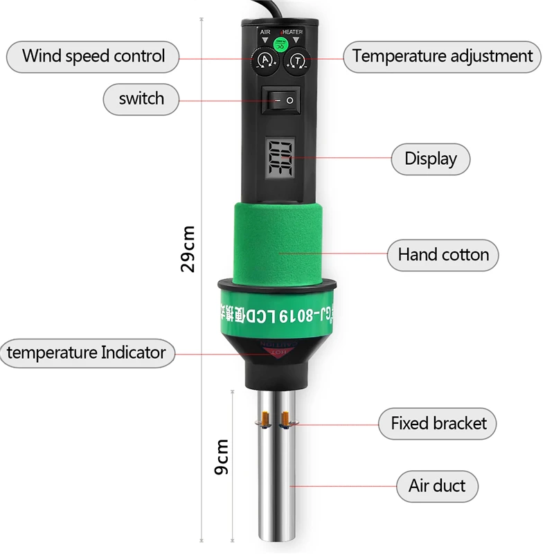 Imagem -05 - Pistola de ar Quente com Quatro Bicos 8019lcd Temperatura Constante sem Escovas 450 Graus Calor Electrónico Ajustável 220v 110v Novo