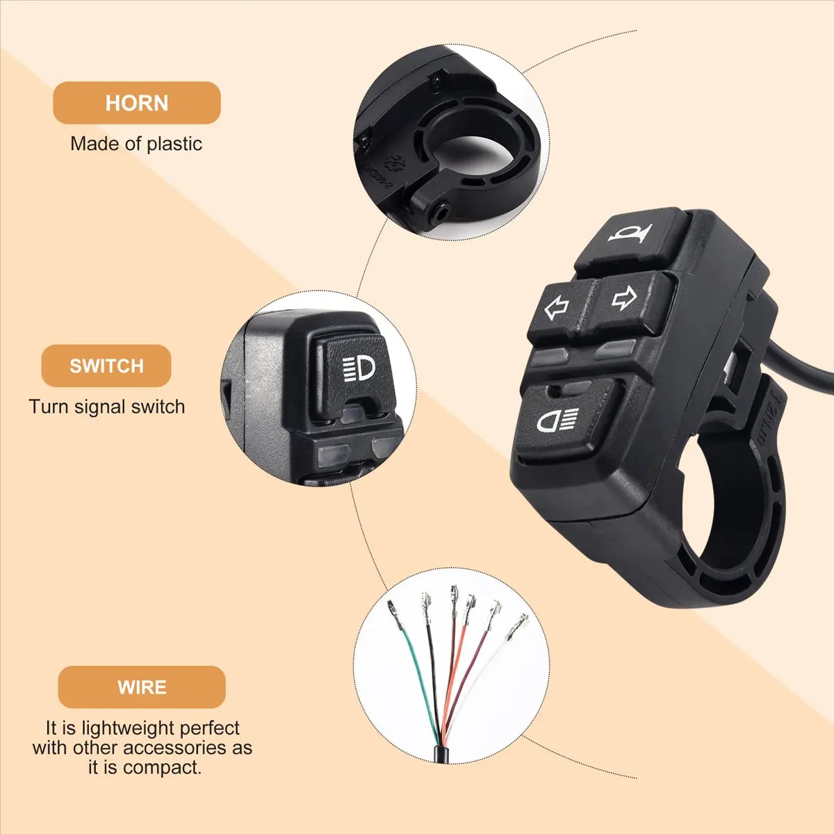 Sports Ebike Light Switch+Horn and Turning Light Switch Scooters Electric Bicycle Intelligent Mountain Bike DIy Accessories,48V