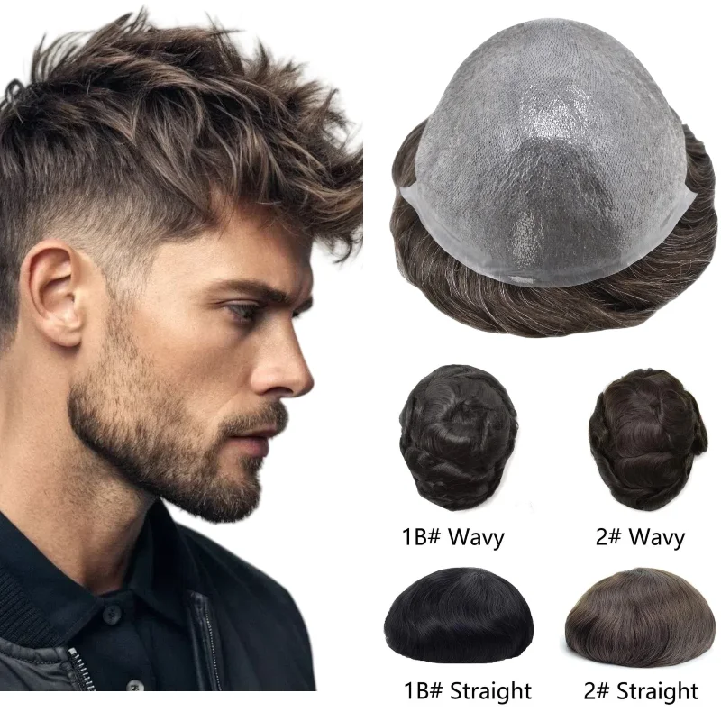 شعر مستعار للرجال غير قابل للاكتشاف | قطعة شعر بشري بقاعدة جلدية كاملة من الدانتيل السويسري لتغطية الصلع الكاملة #1
