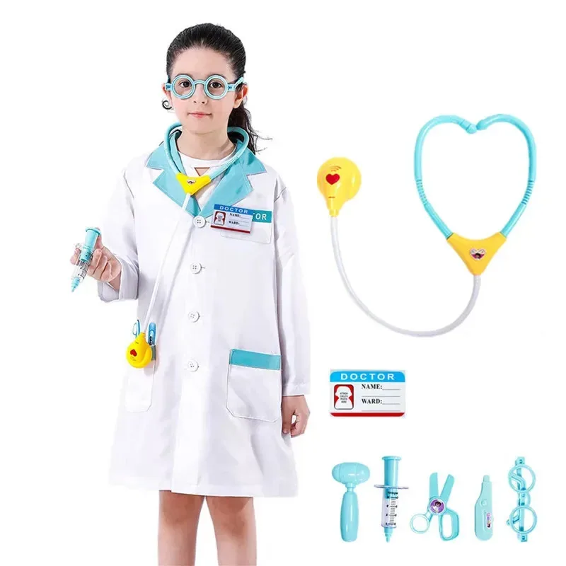 أأ ★ COS طبيب سترة زي الفتيات ممرضة الوظيفي موحدة الطبيب البيطري القمم هالوين دور اللعب الطبية قفازات مجموعة جديد 2025