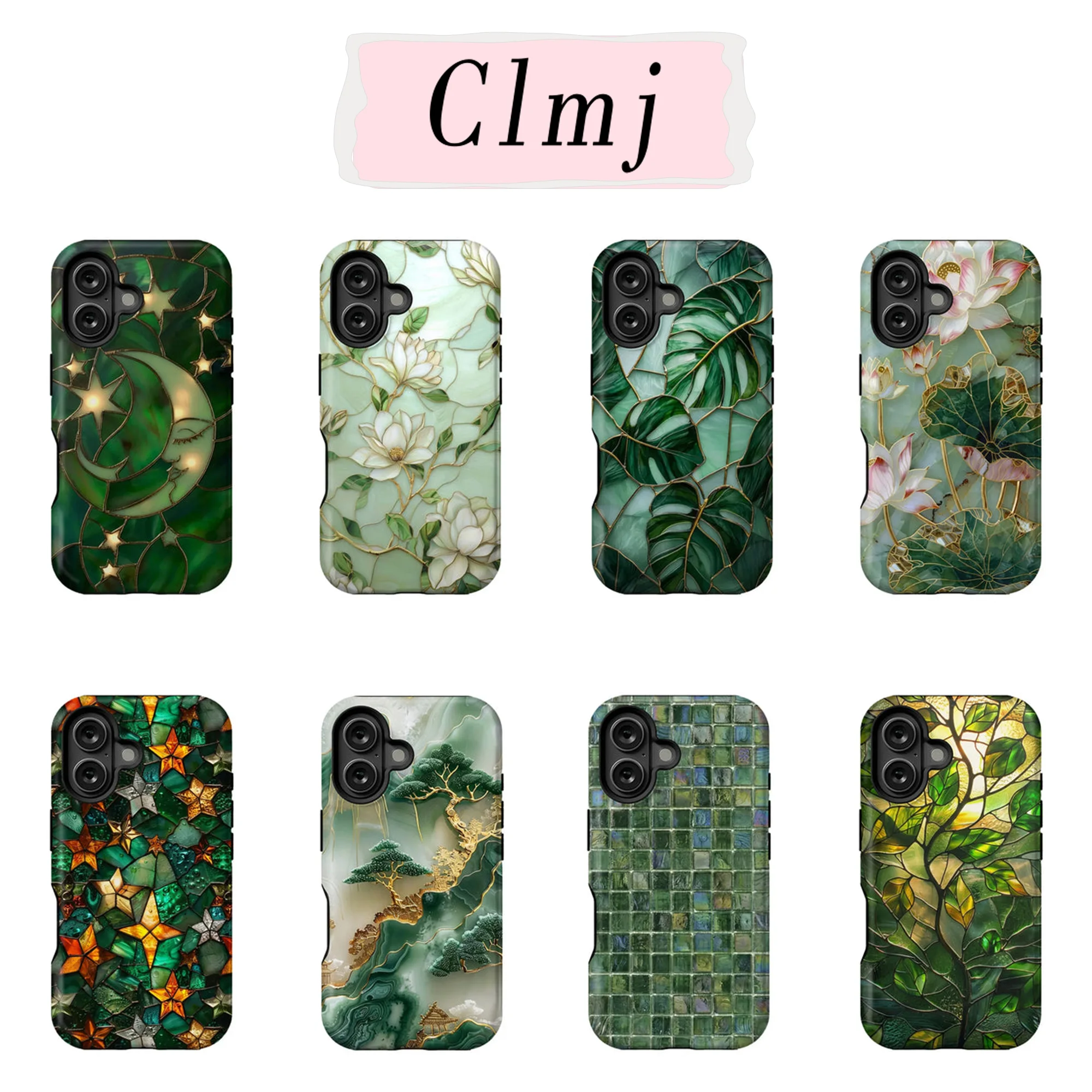 Coque de téléphone de luxe Clmj Green Nature pour iPhone 17 17e 16e 16 15 14 13 12 11 X XS XR XSMAX 7 8 Air ProMax Plus, double couche
