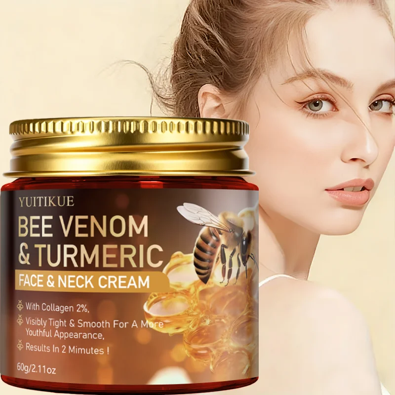كريم الوجه والرقبة المخلص من الكولاجين مع سموم النحل والكركم يشد على الفور على نحو سلس للحصول على مظهر أصغر سنًا لنتائج دقائق #2