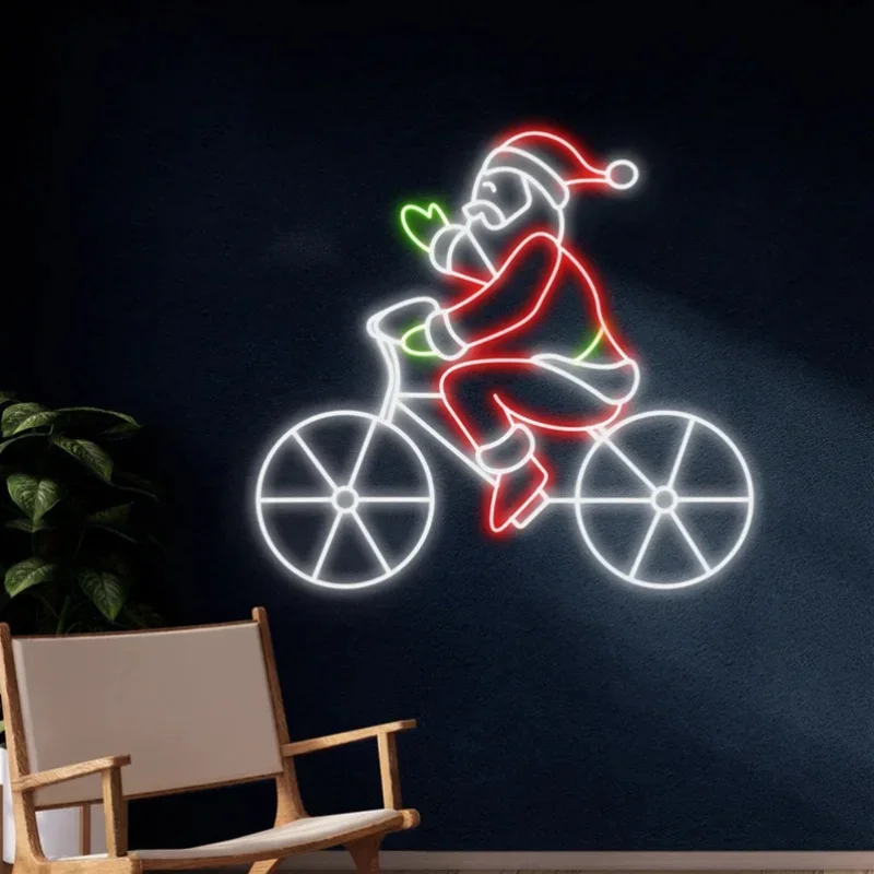 ﻿   سانتا كلوز ركوب دراجة النيون تسجيل USB عكس الضوء LED ضوء النيون تسجيل جدار الفن الديكور ل غرفة نوم بار هدايا الحفلات