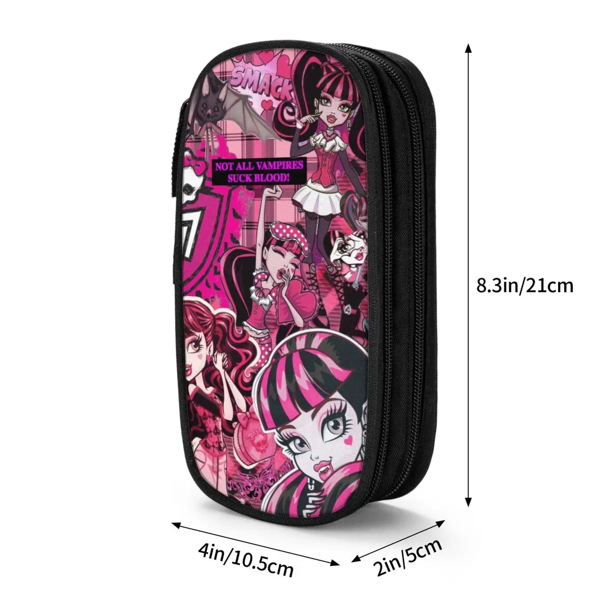 Estojos de lápis de anime Monster High, grandes sacos de armazenamento com zíper, canetas divertidas Draculaura, material escolar para meninas e meninos