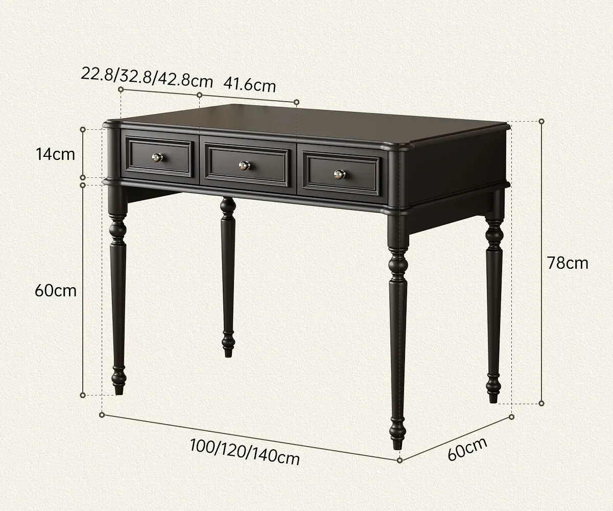 Solid wood study desk French vintage black bedroom adult home computer desk writing desk high-end small apartment