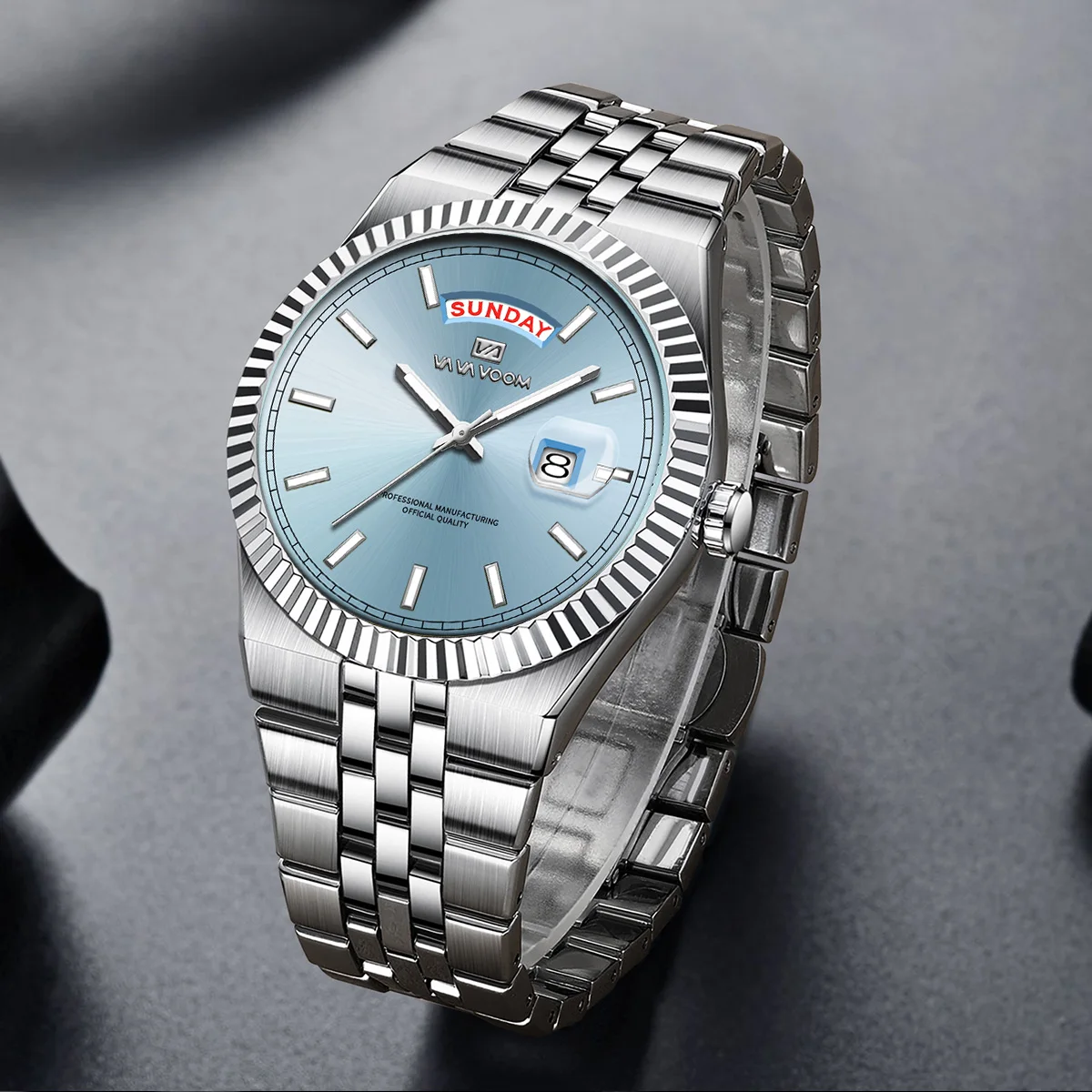 ساعة رجالية من الفولاذ المقاوم للصدأ باللون الأسود ساعة إبداعية للأعمال بتقويم حركة كوارتز 3Bar مقاومة للماء للأسبوع ساعات رجالية للزوجين #3