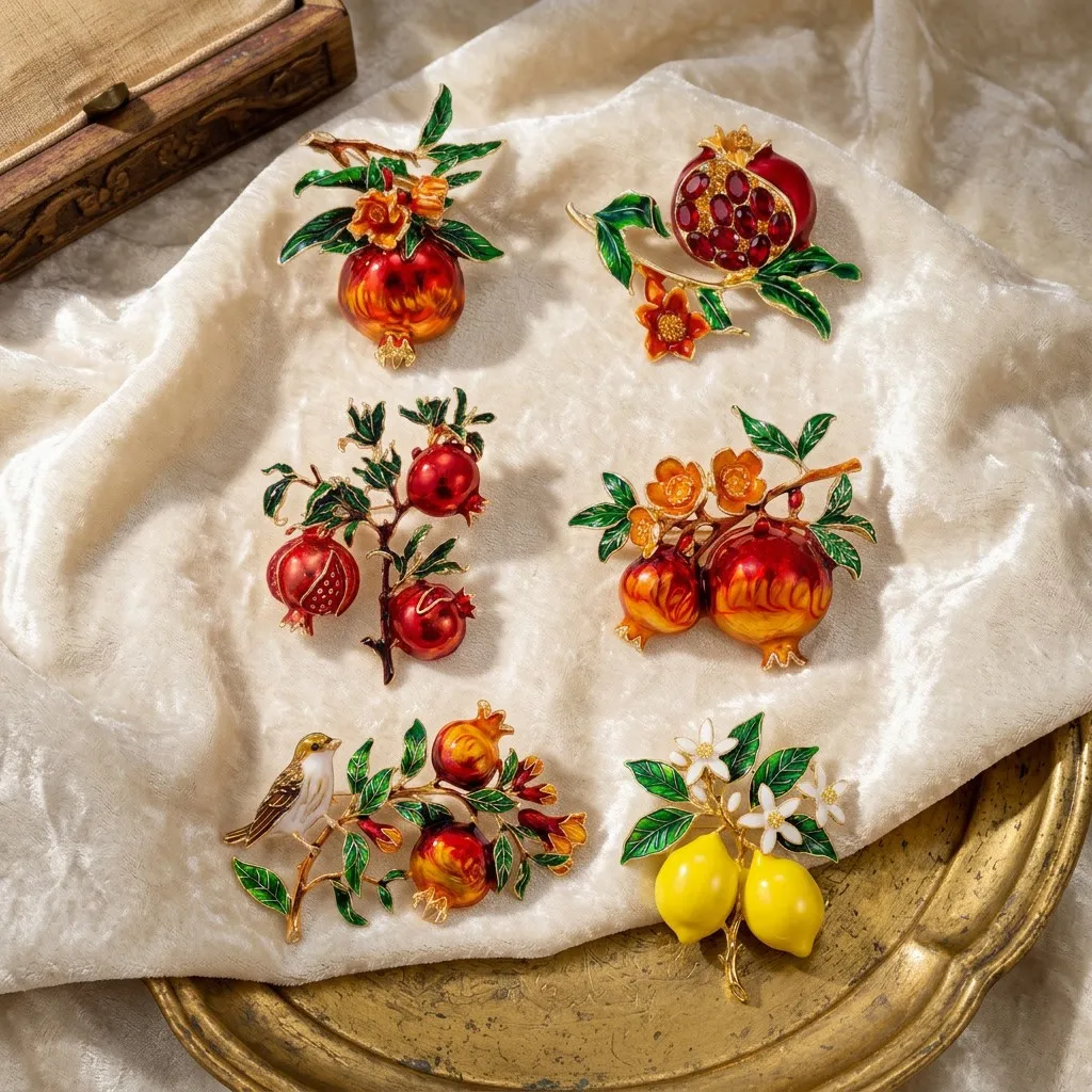 Beaut&Berry Classic Enamel Pomegranate Brooches for Women Unisex Fruit Pins Casual Party Jewelry Accessories Gifts Decoration