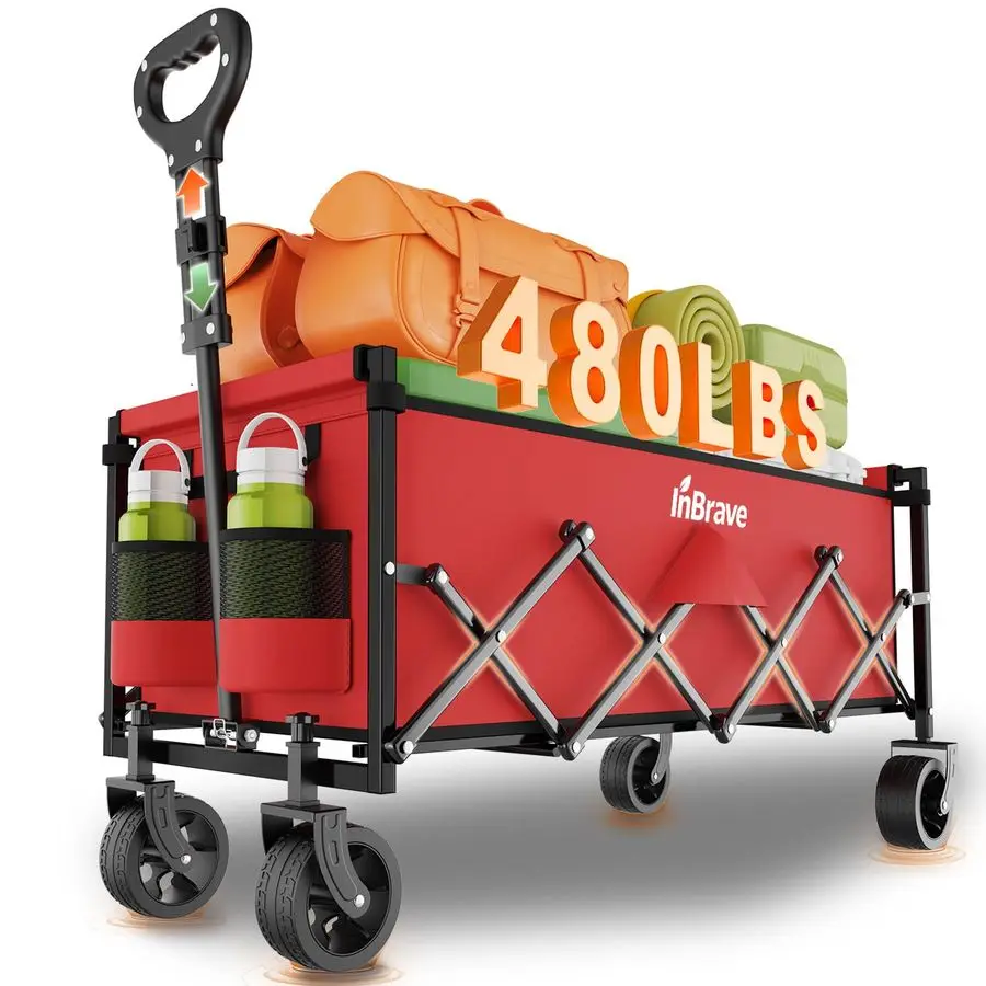 

Длинная складная тележка-вагон, грузоподъемность 480 фунтов, универсальная тележка с колесами для любой местности, складная тележка для сада и покупок