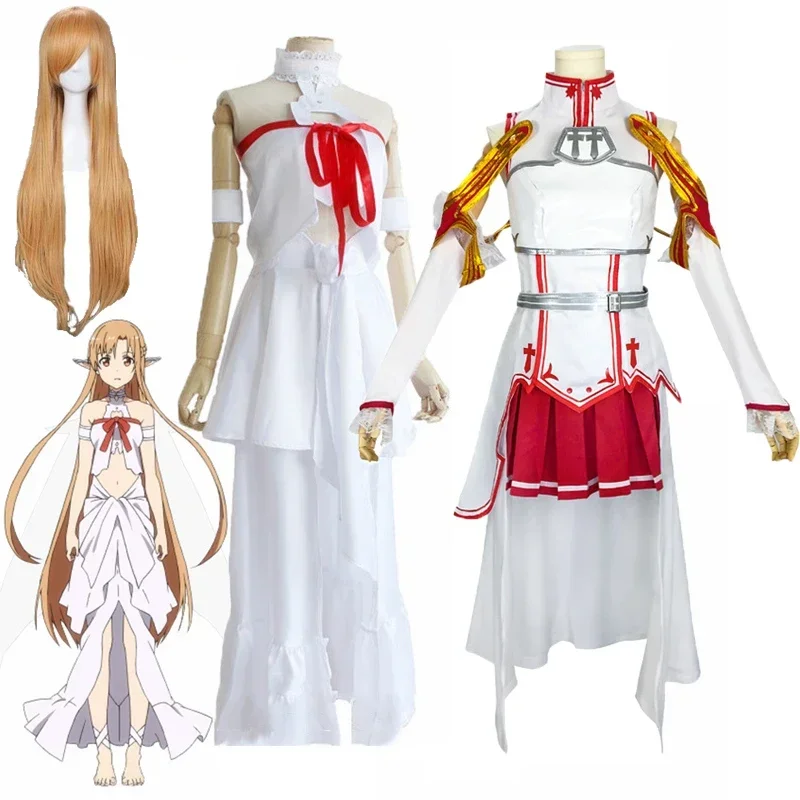 Gioco Anime Gioco di ruolo Costume Asuna Yuuki Set completo Donne Costumi Cosplay Abito bianco Gonna Vestito Halloween Orgy Party Clothi MN12