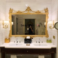 European retro makeup mirror special-shaped carved wall-mounted bathroom mirror living room dressing mirror