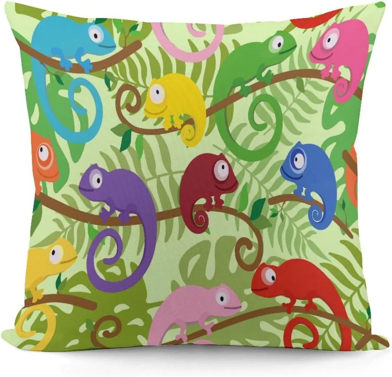 Cartoon Chameleon Throw Pillow Covers for Kids,18 x 18 Inch,Funny Colorful Jungle Animal Throw Pillow Covers for Sofa Couch Boys