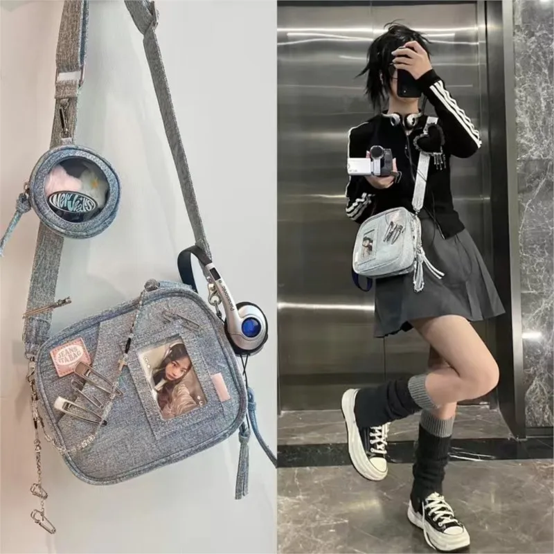 JIAERDI Y2K Vintage Denim Crossbody Bags  Cute Casual Fashion Chase Star Pain Bag  Harajuku Designer Luxury Square Bag For Women