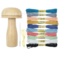 Sock Darning Kit Wood Darning Mushroom with Needle Thread for Adults & Kids DIY Repairing Clothes Home Darner