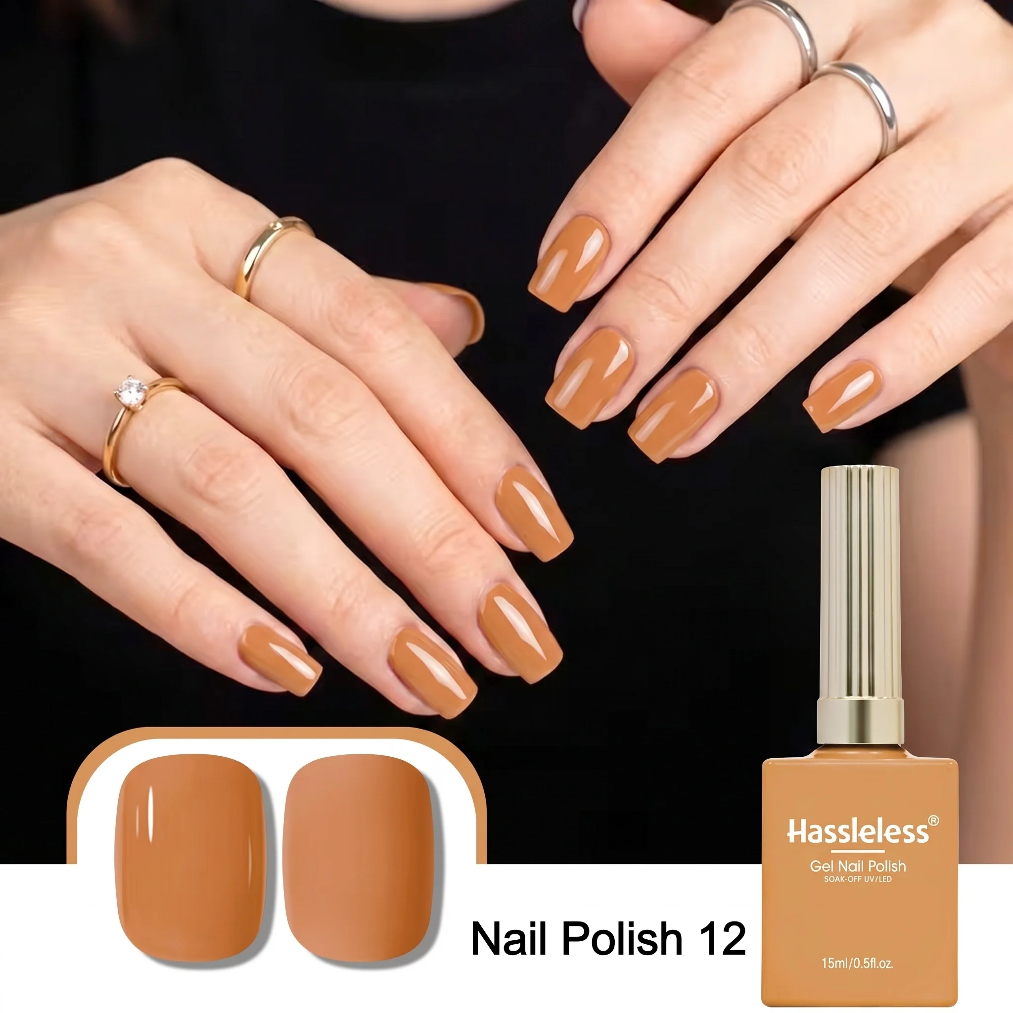Hassleless Caramel Orange Nail Polish, easy to apply and smooth to use, with a fine texture, high-end and gentle feel, and enhances skin tone