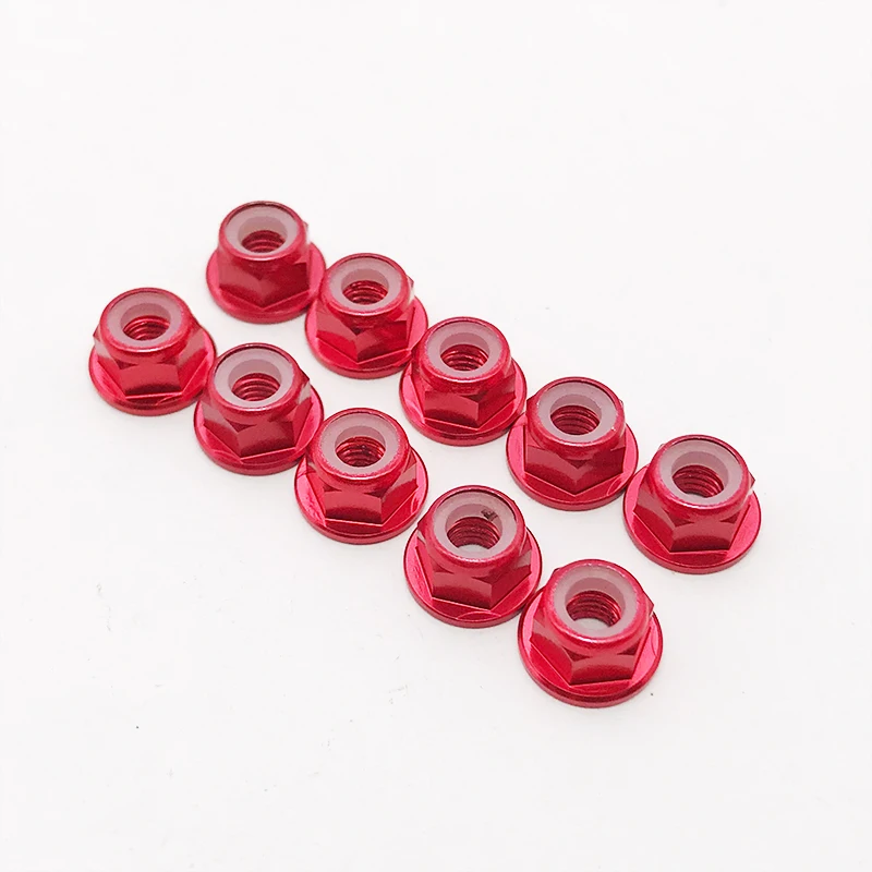 10 stücke M3/M4 Aluminium Legierung Flansch Nylon Einsatz Kontermutter Selbst-locking Mit Anti-skid Gummi ring Für RC Auto Scx10 Traxxas Rad
