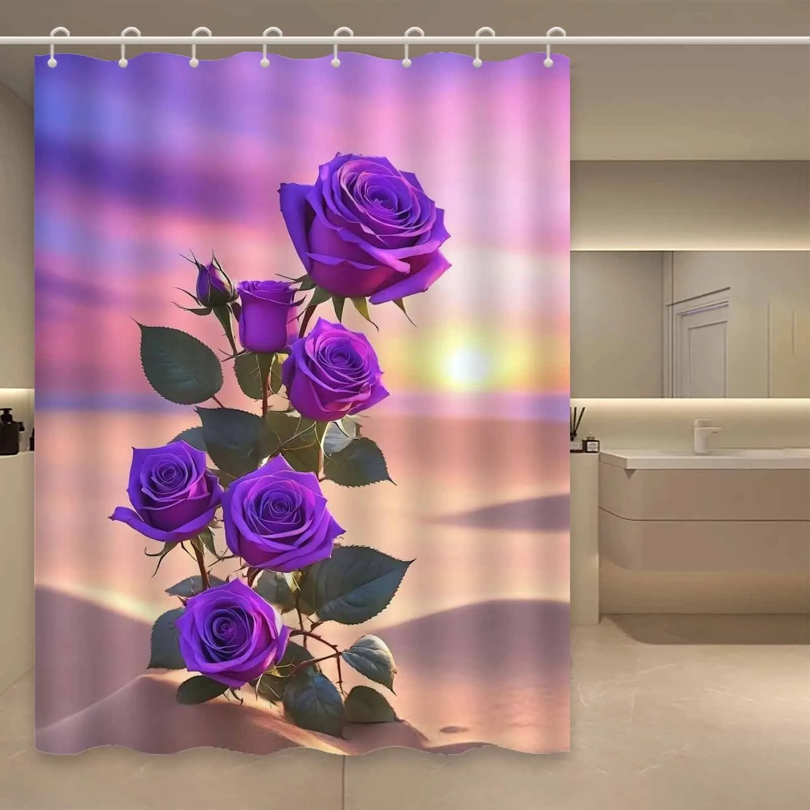 

Purple Romantic Desert Rose Shower Curtain Washable Dirt-Resistant Shower Head waterproof Polyester Bath Curtain For Home Decor