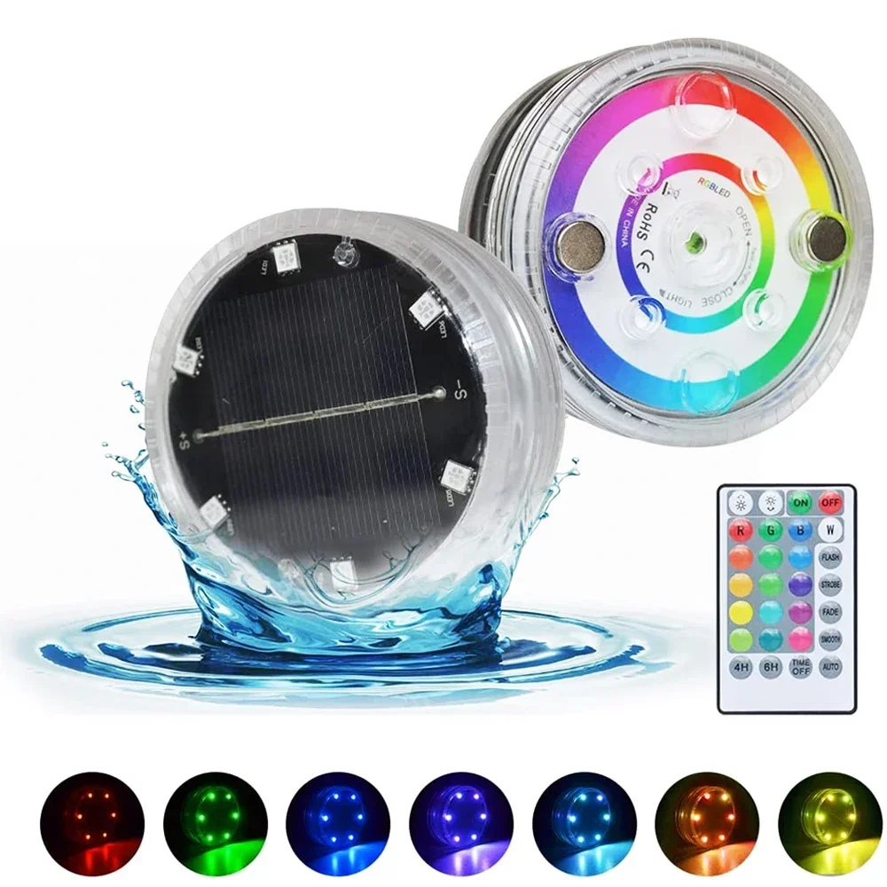 

Solar Underwater LED Light Magnetic with Sucker RGB Submersible Pool Lamp IP68 Waterproof for Garden Lawn Swimming Pool Aquarium