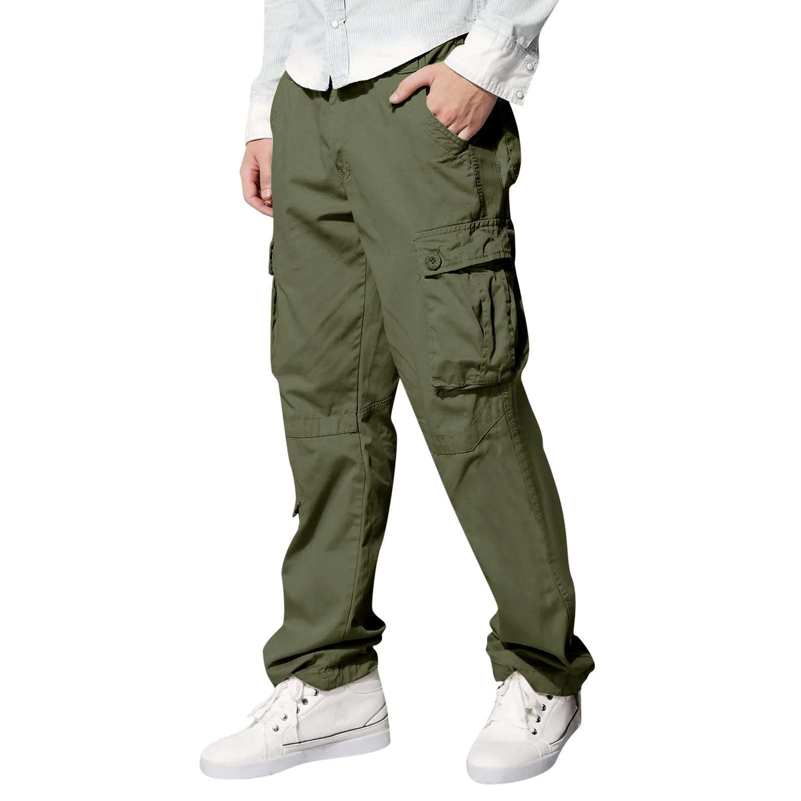 

Male Jogging Pants Casual Four Seasons Cargo Pants Pure Color Multi Pocket Straight Pants Youth Stylish Streetwear Ropa Hombre