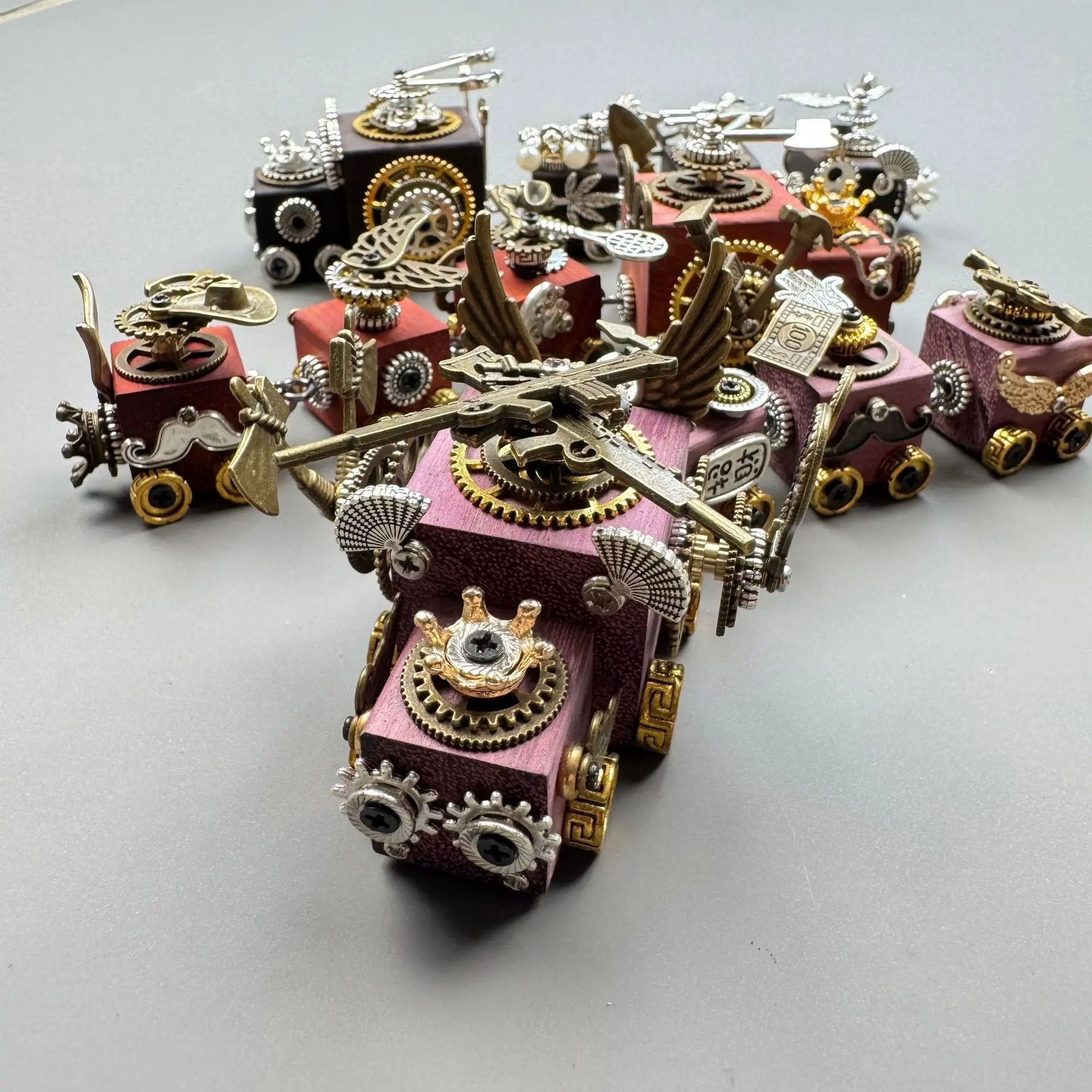 Handmade DIY Punk Robot Wooden Metal Craft Train Home Decor Creative Cultural Product Trendy Stalls Desktop TV Cabinet