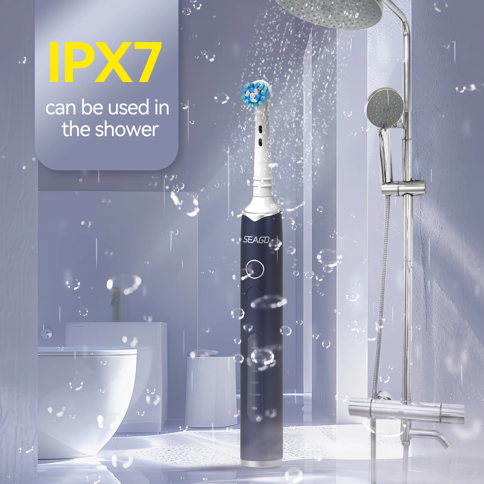 Seago Rotating Electric Rechargeable Toothbrush Teeth Cleaning with 8 Brush Toothbrush Heads 5 Modes Portable Smart Timer