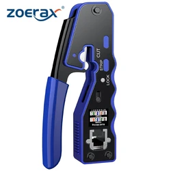 ZoeRax RJ45 Pass Through Crimper Tool, Ethernet Crimper EZ Network Crimping Tool Wire Stripper Cutter for Cat6a Cat5